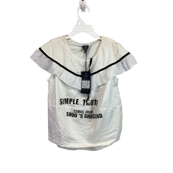 Simple Truth City Girl White Black Trimmed Short Sleeve Blouse Size Small NWT - Picture 1 of 6